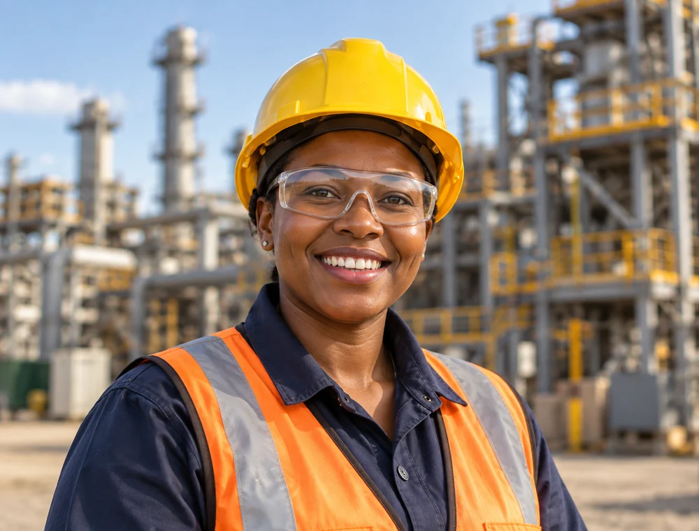 A safety professional wearing protective equipment